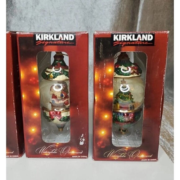 Christmas Ornament waterglobe lot of 4 Santa, Tree, Drummer, Partridge Kirkland - Picture 2 of 15